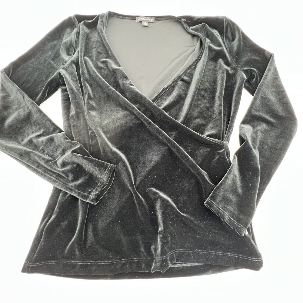 J Crew Mercantile Black Velvet Faux Wrap Top Size Small